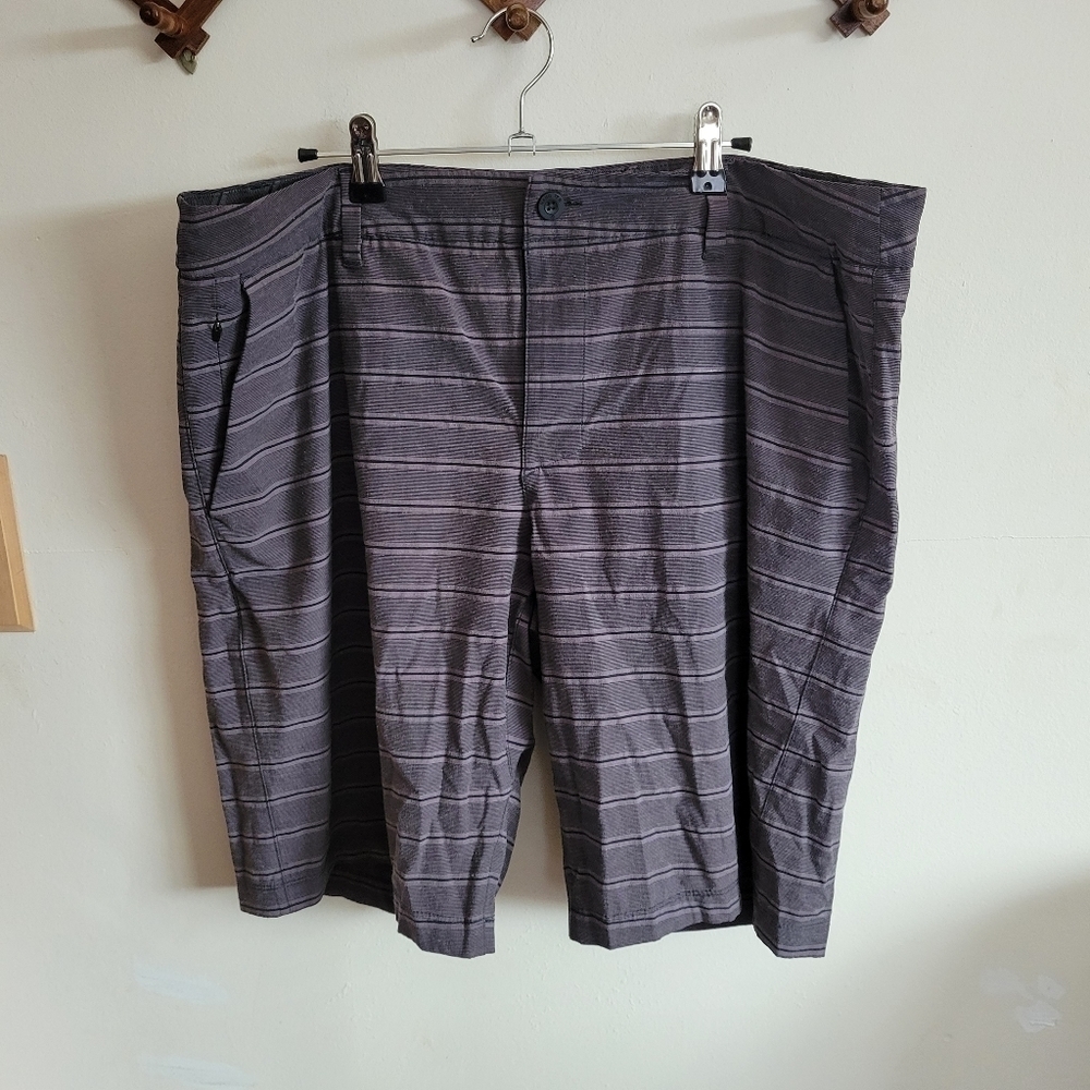 Hang ten board shorts black gray stripe pockets men's 40